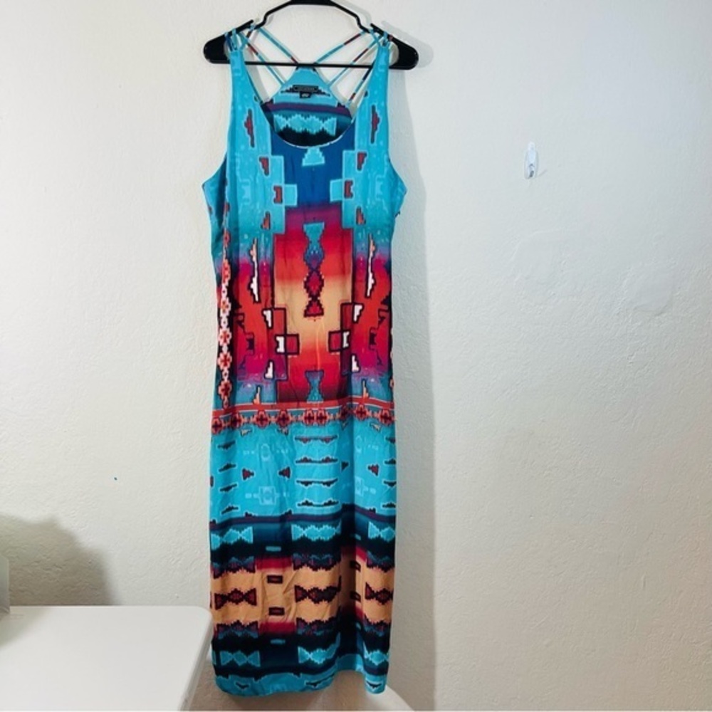 Metaphor Vibrant Blue/Red Maxi Dress Women Size XL Sundress Beach Vacay